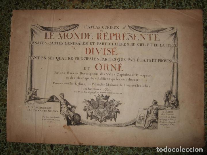 Arte: Frontispicio Atlas curieux de le monde...,1700. Nicol&aacute;s de Fer - Foto 1
