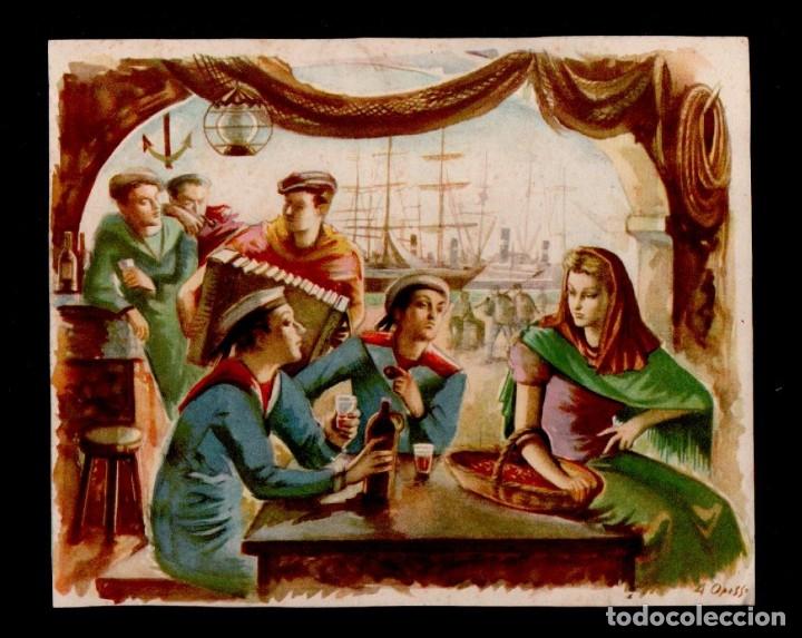 Art: L26-21 Arte A. OPISSO Antigua y preciosa lamina de una escesa marinera Tama&ntilde;o 25.30 x 20.50 cm.muy b