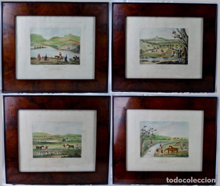 Arte: 4 GRABADOS INGLESES MOTIVO CAZA DE CHARLES LORAINE SMITH (1751-1835) - MARCOS DE CAOBA S XIX