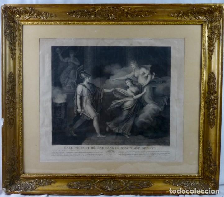Arte: GRABADO FRANCES-ENEIDE DE VIRGILE- LIVRE II N&ordm;1- S XIX CON MARCO DE &Eacute;POCA