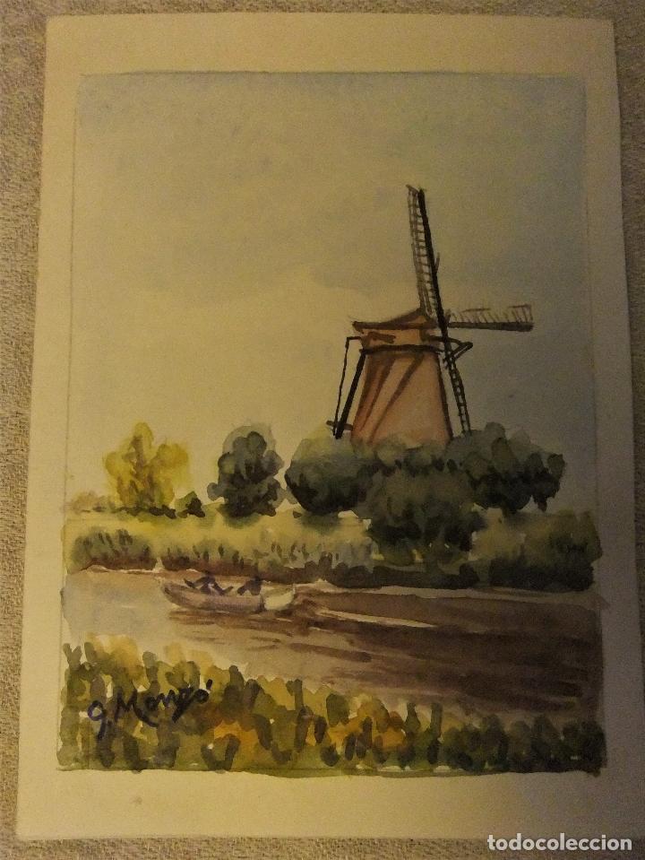 Arte: GERM&Aacute;N MONZ&Oacute; ACUARELA  MOLINO HOLANDA - Foto 1