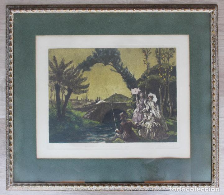 Arte: Llu&iacute;s Muntan&eacute; - &rdquo;Alrededores de la Barcelona de 1840&rdquo; - Grabado al Aguafuerte - Gran Marco 57,5x 66