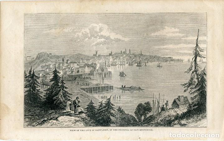 Art: Saint John, Nuevo Brunswick - Grabado original seg&uacute;n W. H. Bartlett - 1842