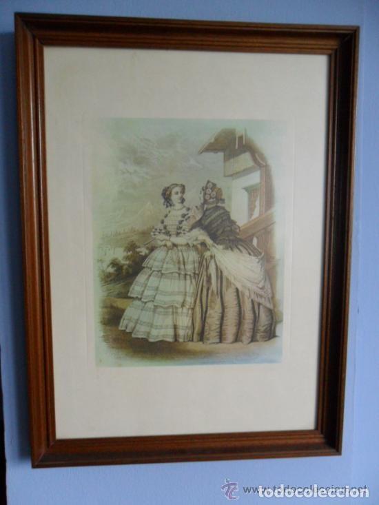 Arte: CUADRO CON ANTIGUO GRABADO A COLOR DE MODA DE &Eacute;POCA - Foto 1