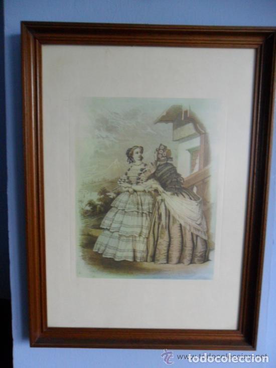 Arte: CUADRO CON ANTIGUO GRABADO A COLOR DE MODA DE &Eacute;POCA - Foto 3