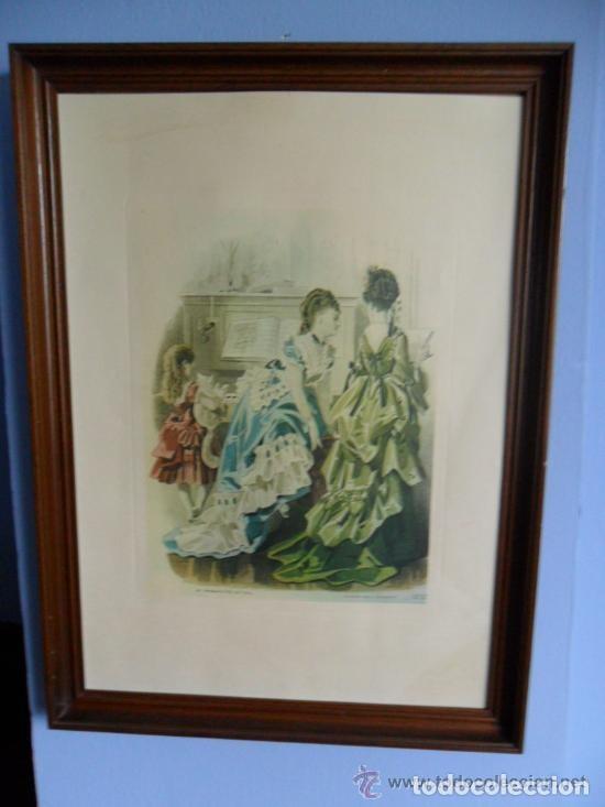 Arte: CUADRO CON ANTIGUO GRABADO A COLOR DE MODA DE &Eacute;POCA - Foto 3