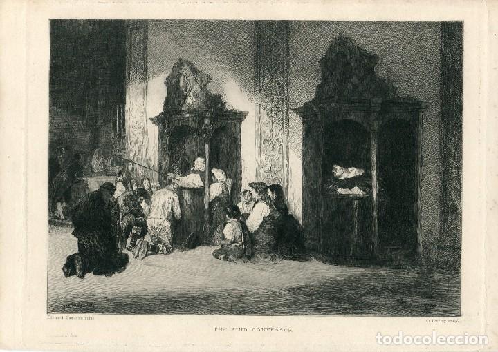 Art: The Kind Confessor - Aguafuerte original de Ch. Courtry sobre Zamacois 1892