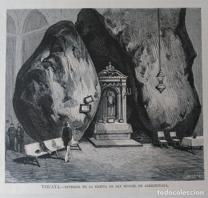 VIZCAYA - INTERIOR DE LA ERMITA DE SAN MIGUEL DE ARRECHINAGA. (1877) (Arte - Grabados - Modernos siglo XIX)