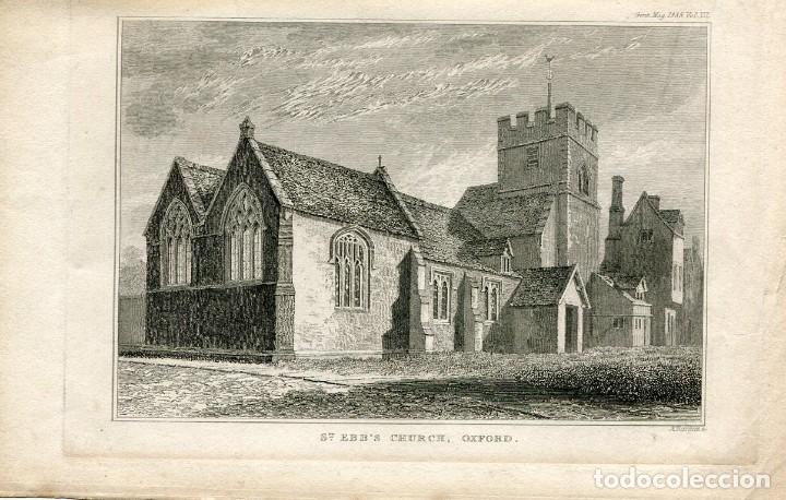 Art: Oxford, iglesia de St. Ebbe - Grabado original de J. Barnett - 1835