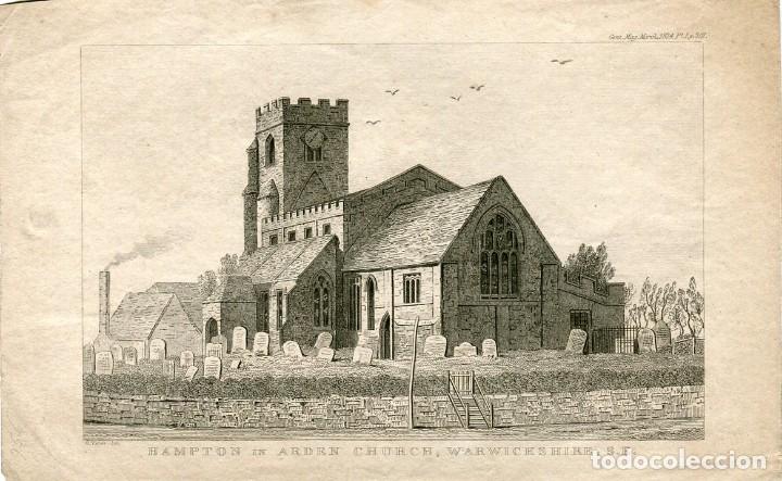 Art: Iglesia de Hampton in Arden, Warwickshire - Grabado original - 1824