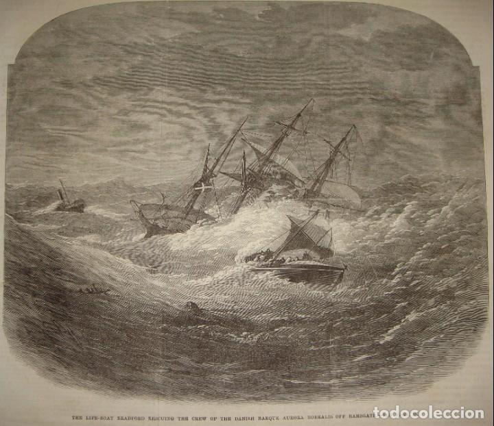 Arte: Grabado mar&iacute;timo &middot; The Life-Boat &ldquo;Bradford&rdquo; en rescate &middot; The Illustrated London News &middot; 1867