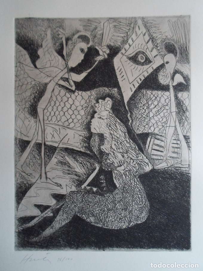 Art: Anxel HUETE (Ourense, 1944) grabado 1984 de 25x32 papel 38x56cms firmado l&aacute;piz 56/100