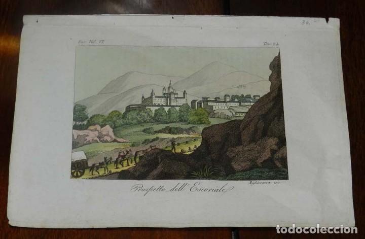Art: GRABADO DE EL ESCORIAL, MADIRD, MIGLIAVACCA INC., COLOREADA, MIDE 23 X 16 CMS.