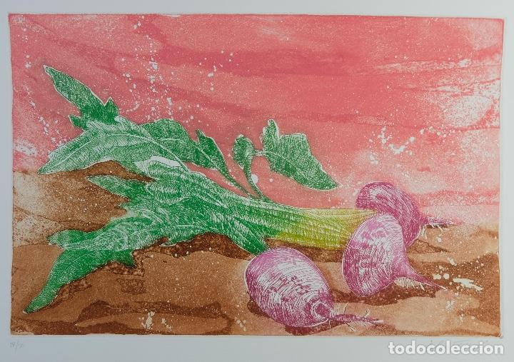 Kunst: Grabado al aguafuerte 14/50 R&aacute;banos firma ilegible a l&aacute;piz finales siglo XX