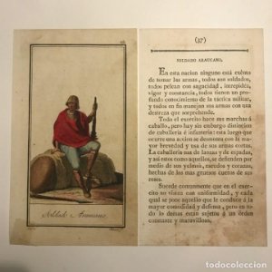 Soldado Araucano 1790-1800 Grabado iluminado a mano