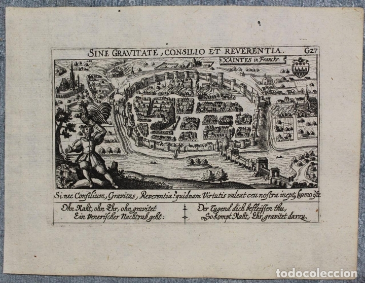 Arte: Vista de Saintes (Francia), 1637. Daniel Meisner y Eberhard Kieser - Foto 1