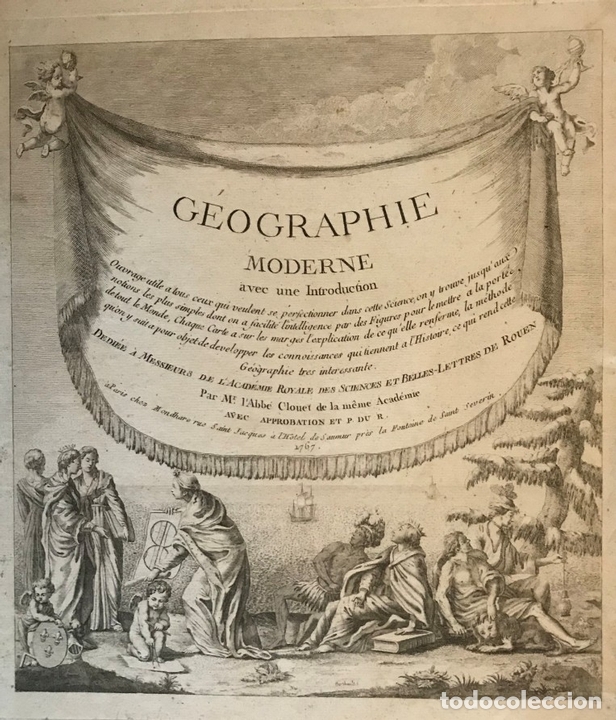 Arte: Frontispicio de la Geographie Moderna, 1767. A. Clouet - Foto 1