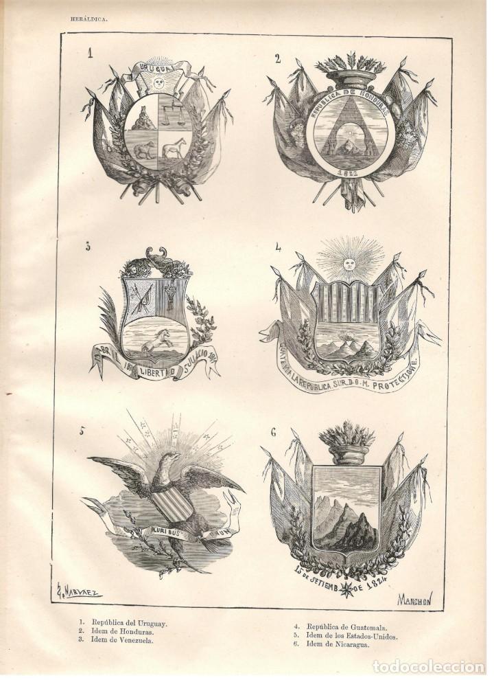 Arte: HERALDICA: REP&Uacute;BLICAS DE URUGUAY, HONDURAS, VENEZUELA, GUATEMALA, ESTADOS UNIDOS Y NICARAGUA.