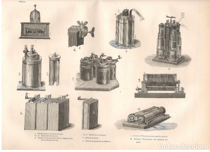 Art: FISICA: Electr&oacute;metro de Bohnenberger, Elementos de Groven, Bater&iacute;as, Reostatos, etc