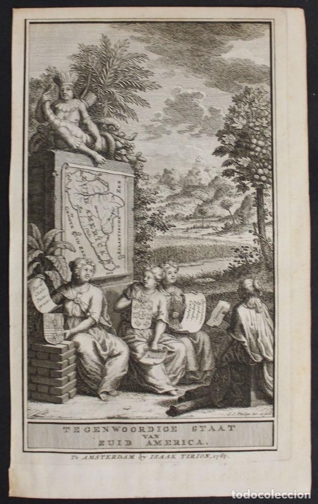 Arte: Frontispicio y mapa de Am&eacute;rica del sur, 1767. I. Tirion/Philips - Foto 1