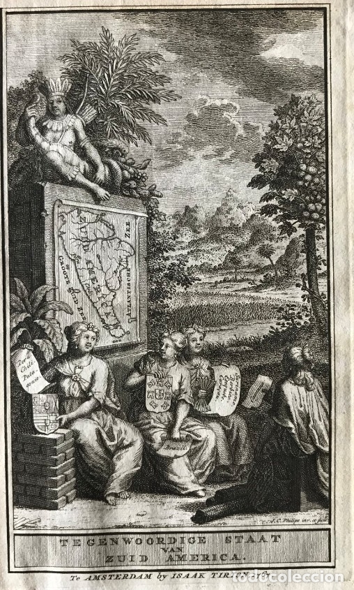 Arte: Frontispicio y mapa de Am&eacute;rica del sur, 1767. I. Tirion/Philips - Foto 3