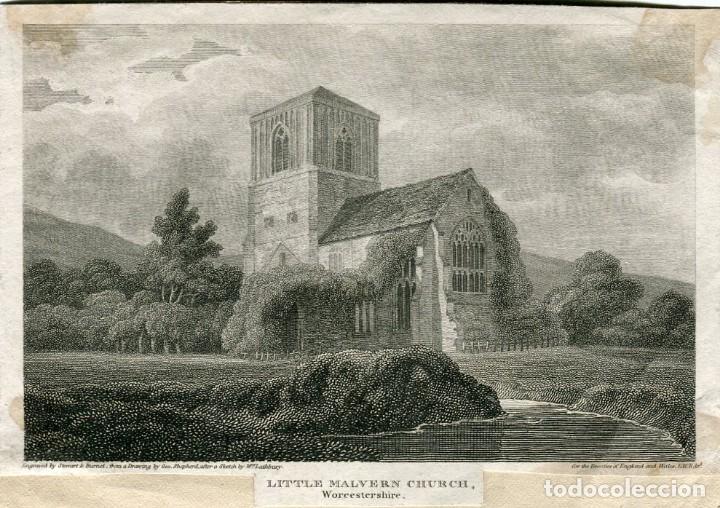 Art: Iglesia de Little Malvern, Worcestershire - Grabado original s. XIX