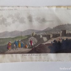 Arte: LIBRERIA GHOTICA. GRABADO ROMÁNTICO DE VIAJES HACIA 1820. ILUMINADO A MANO.22 X 13,5 CM.