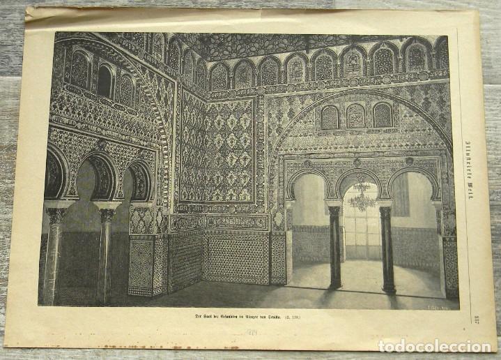 Art: Grabado aleman original 1884 extraido de Illusfrirte welt - Alcazar de Sevilla