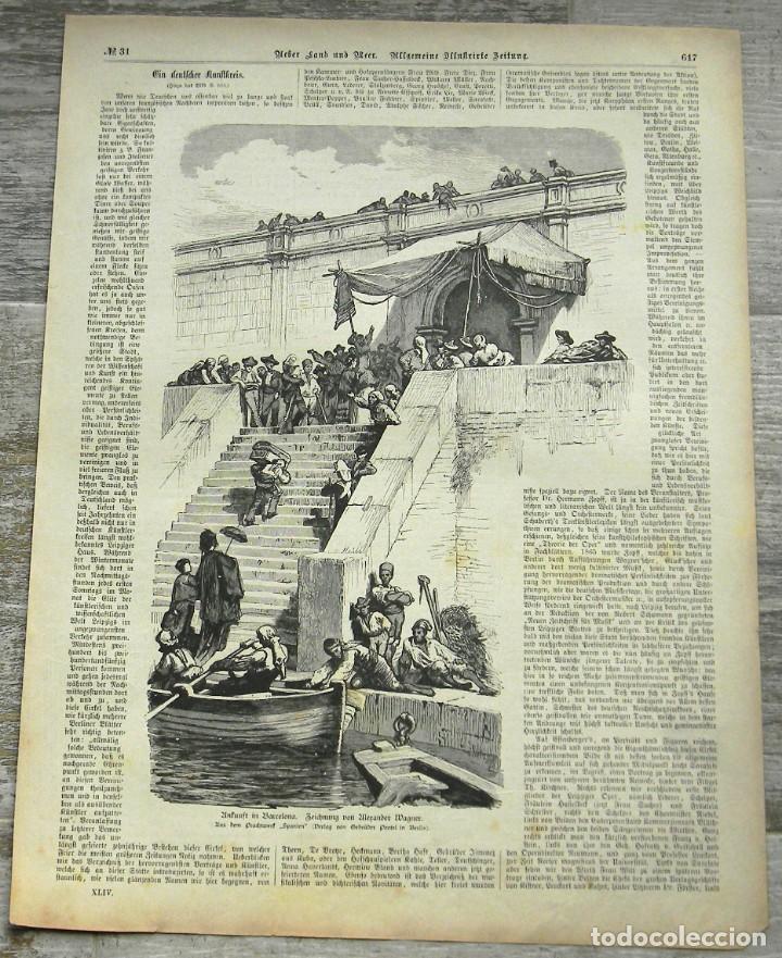 Art: Grabado aleman original Puerto de Barcelona 1870 extraido Allgemeine Illusfrirte Beitung