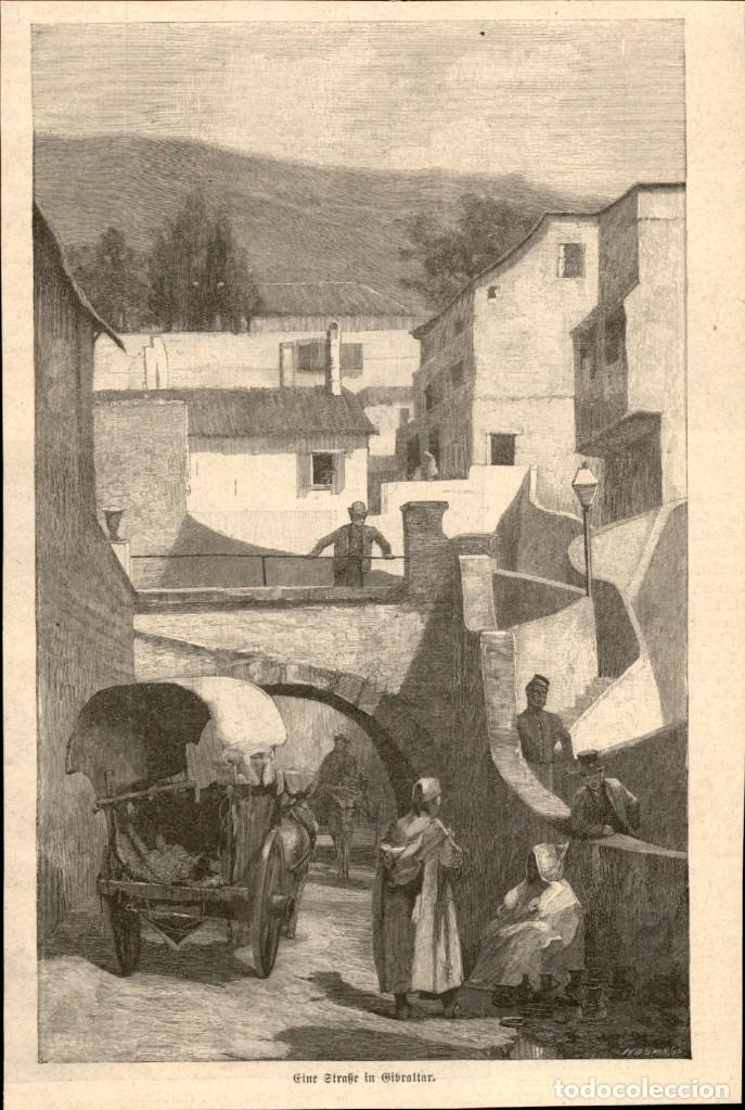 Arte: 1862 - Gibraltar - Extraido de &Uuml;ber Land und Meer -Tama&ntilde;o grabado aleman 20 x 13 cms