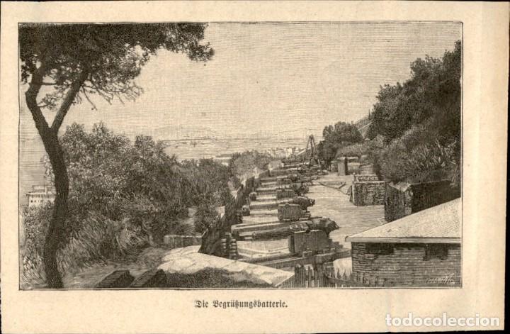 Arte: 1862 - Gibraltar - Extraido de &Uuml;ber Land und Meer -Tama&ntilde;o grabado aleman 12 x 8 cms