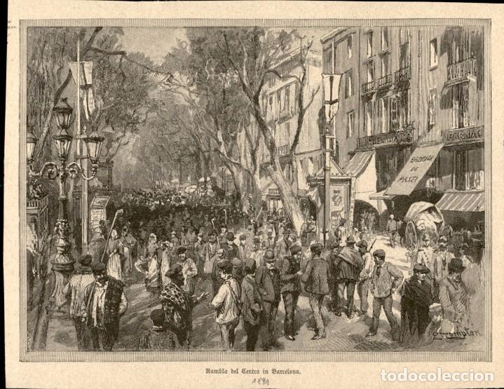 Art: 1891 - Ramblas Barcelona - Extraido Deutsche Illusfrirte Beitung -Tama&ntilde;o grabado aleman 16 x 12 cms