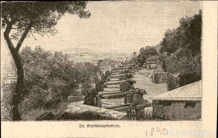 Art: 1890 - Bateria Gibraltar - Extraido Deutsche Illusfrirte Beitung -Tama&ntilde;o grabado aleman 12 x 7 cms