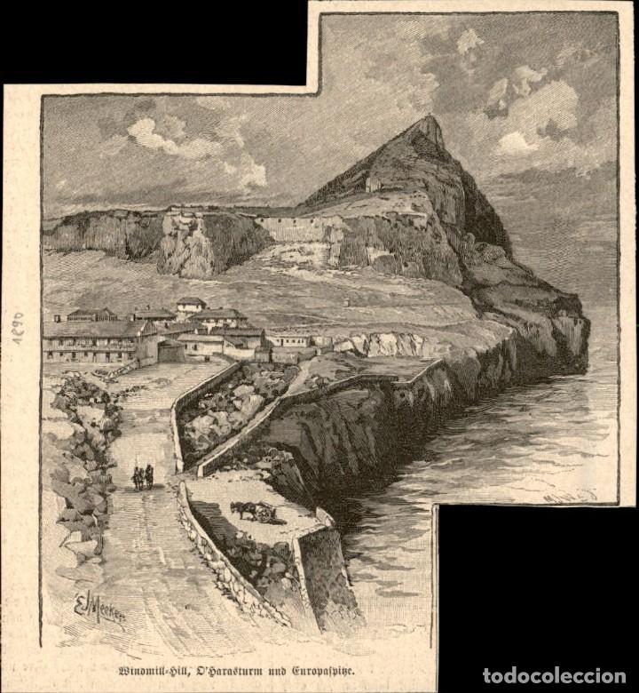 Arte: 1890 - Gibraltar - Extraido Deutsche Illusfrirte Beitung -Tama&ntilde;o grabado aleman 13 x 12 cms