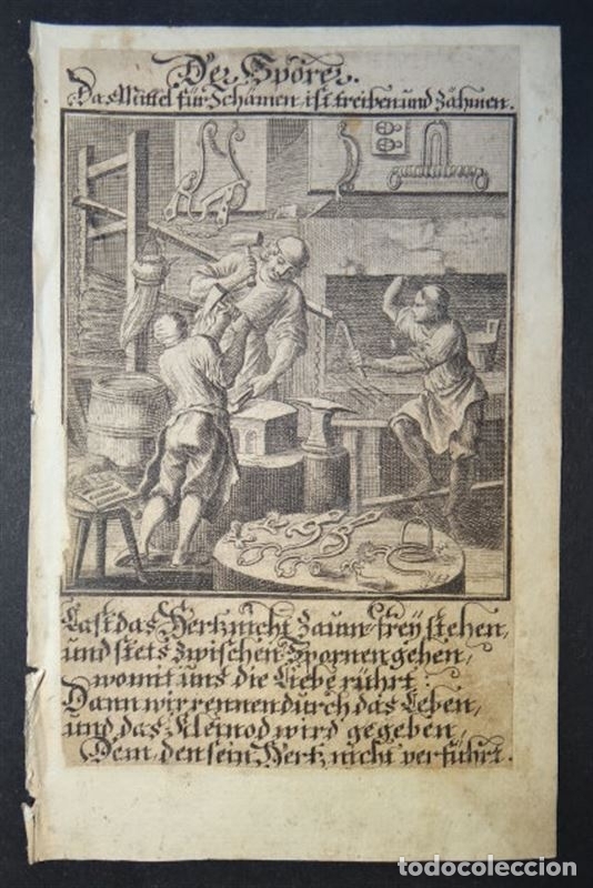 Arte: La profesi&oacute;n del herrero, 1711. Weigel - Foto 1