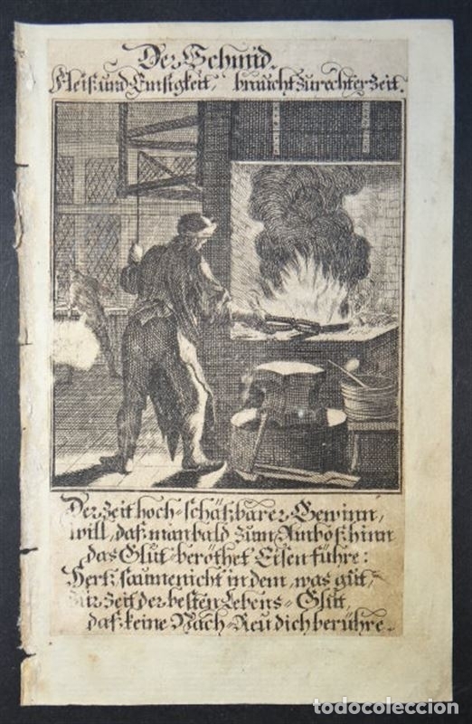 Arte: La profesi&oacute;n del herrero, 1711. Weigel - Foto 1