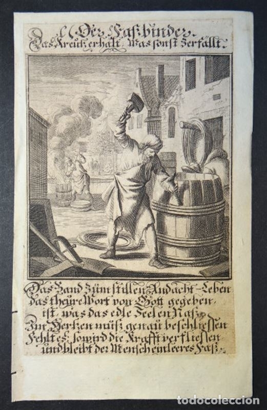 Arte: La profesi&oacute;n de tonelero, 1711. Weigel - Foto 1