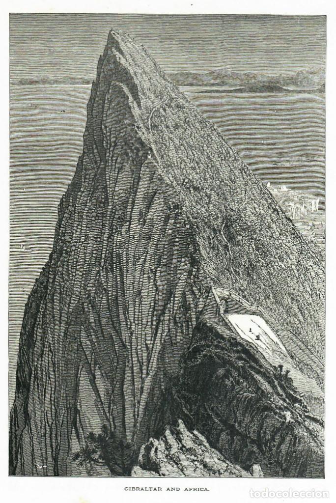 Arte: 1870 - Original - Gibraltar y Africa - Picturesque Europe - Tama&ntilde;o grabado 24 x 17 cms
