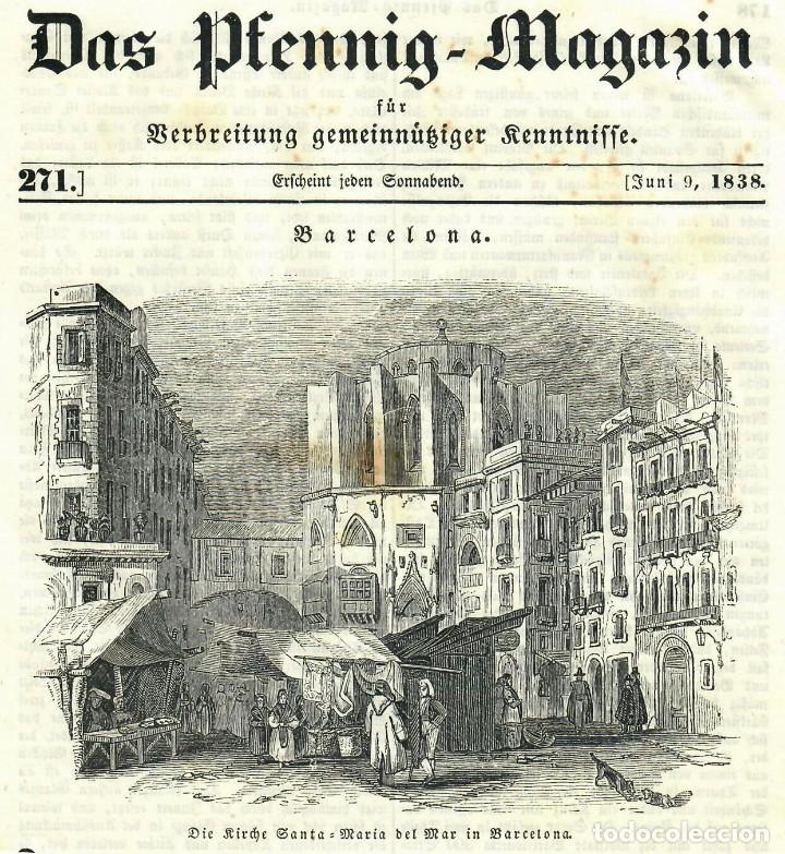 Arte: 1838 - Original - Sta Maria del Mar Barcelona Extraido Das Pfennig Magazin Tama&ntilde;o grabado: 15 x11 cm