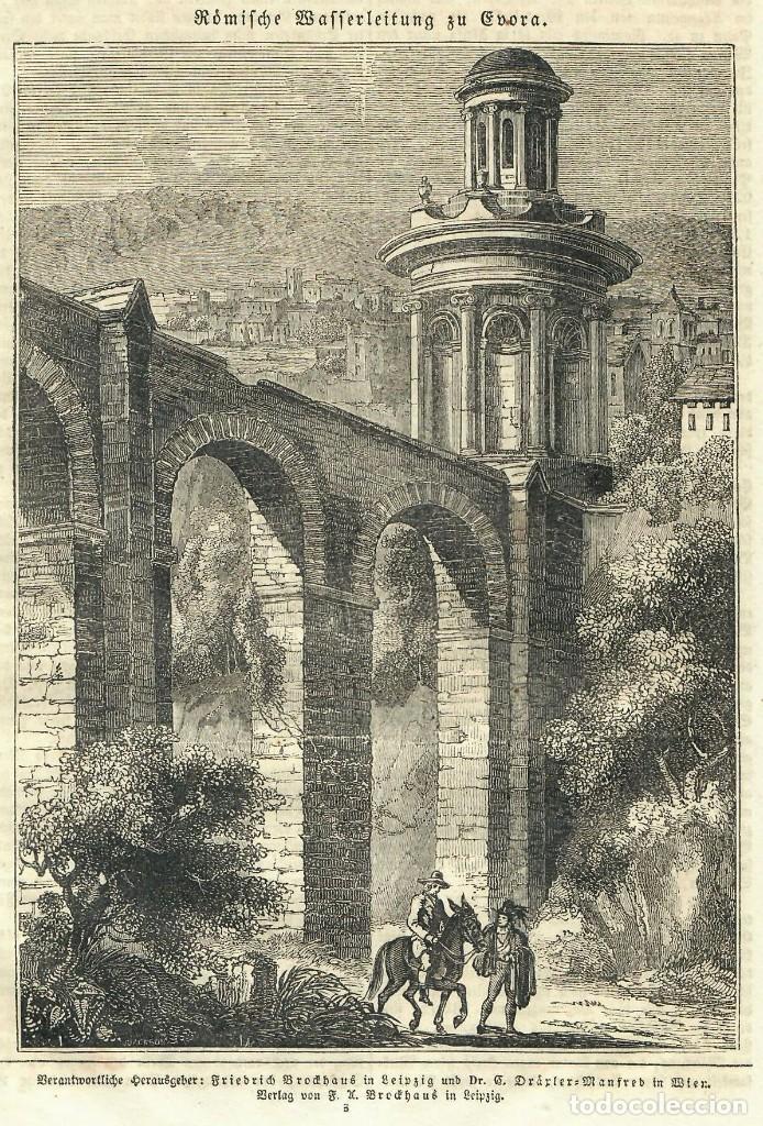 Arte: 1838 - Original - Puente en Evora - Portugal  Extraido Das Pfennig Magazin Tama&ntilde;o grabado: 20 x15 cm