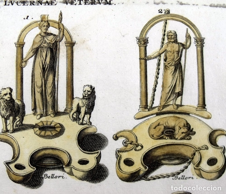 Arte: Tipos de lucernas romanas, 1757. Montfaucon - Foto 2