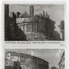 Arte: GRABADO A BURIL DE 1795, 2 VISTAS DE ROMA, DOMENICO PRONTI. ANFITEATRO CASTRENSE, TEATRO DE MARCELO