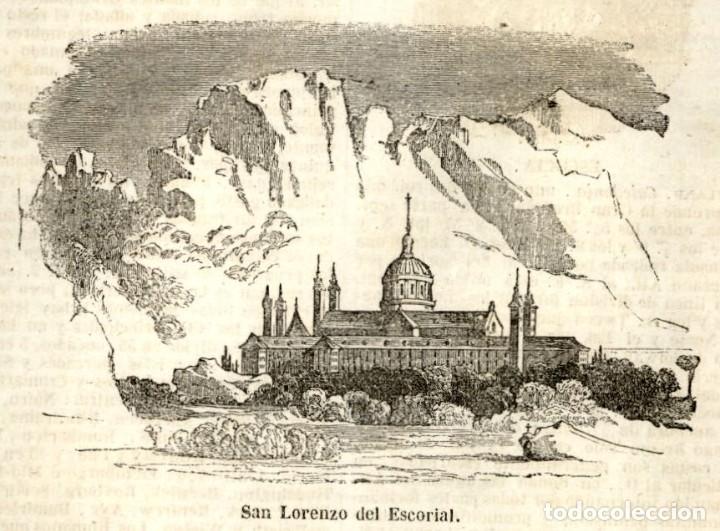 Art: 1857 - Original - El Escorial Madrid - Extraido Das Pfenning Magazin- Grabado 11 x 7 cms