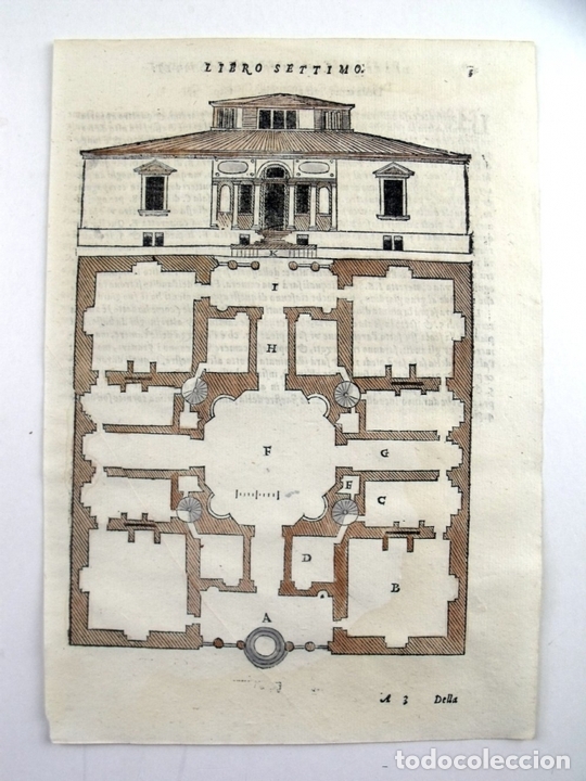 Arte: Fachada y plano de un edificio de planta baja renacentista, 1565. Serlio - Foto 1