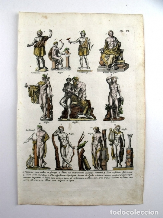 Arte: Dioses mitol&oacute;gicos, Apolo y Vulcano, 1757.Montfaucon - Foto 1