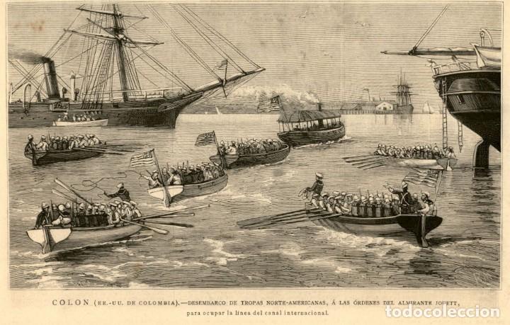 Art: 1885 - ORIGINAL - Colon - Columbia - Desembarco tropas americana - Ilustraci&oacute;n Espa&ntilde;ola y Americana