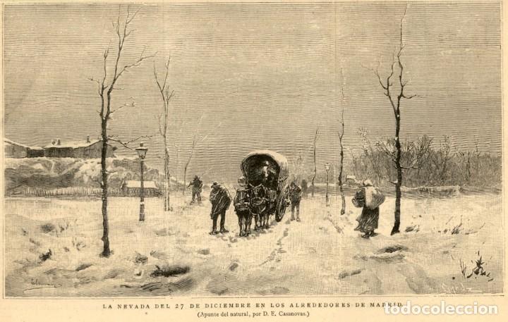Art: 1885 - ORIGINAL - Madrid - Nevada en los alrededores - Casanovas - Ilustraci&oacute;n Espa&ntilde;ola y Americana