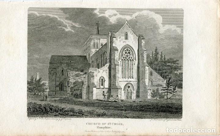Art: Iglesia de St. Cross, Hampshire - Grabado original 1804 - W. Woolnoth