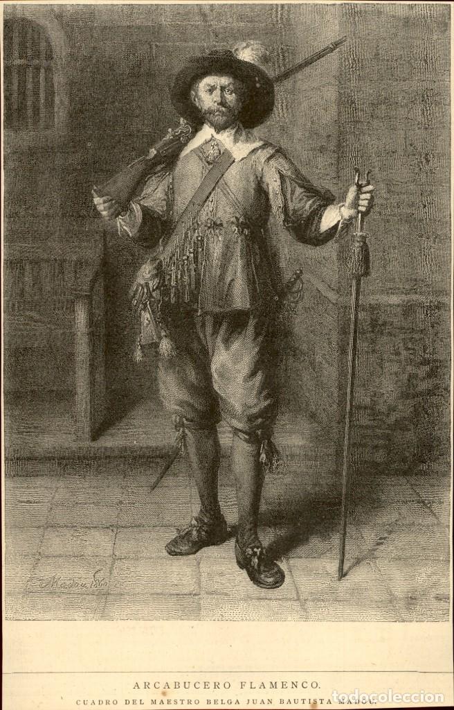 Arte: 1885 - Original - Arcabucero flamenco J. Bautista Madou - La Ilustraci&oacute;n Espa&ntilde;ola y Americana