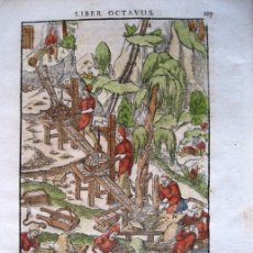 Arte: 2 GRABADOS DE MINERÍA MEDIEVAL XIV, 1557. AGRÍCOLA